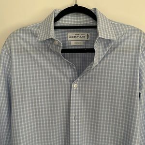 Mizzen + Main blue and white performance trim fit dress shirt size L